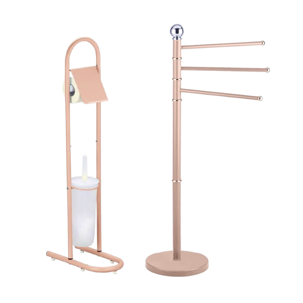 Piantane da Bagno kit 2pz Portarotolo Porta scopino Porta Asciugamani a 3 Bracci Rosa