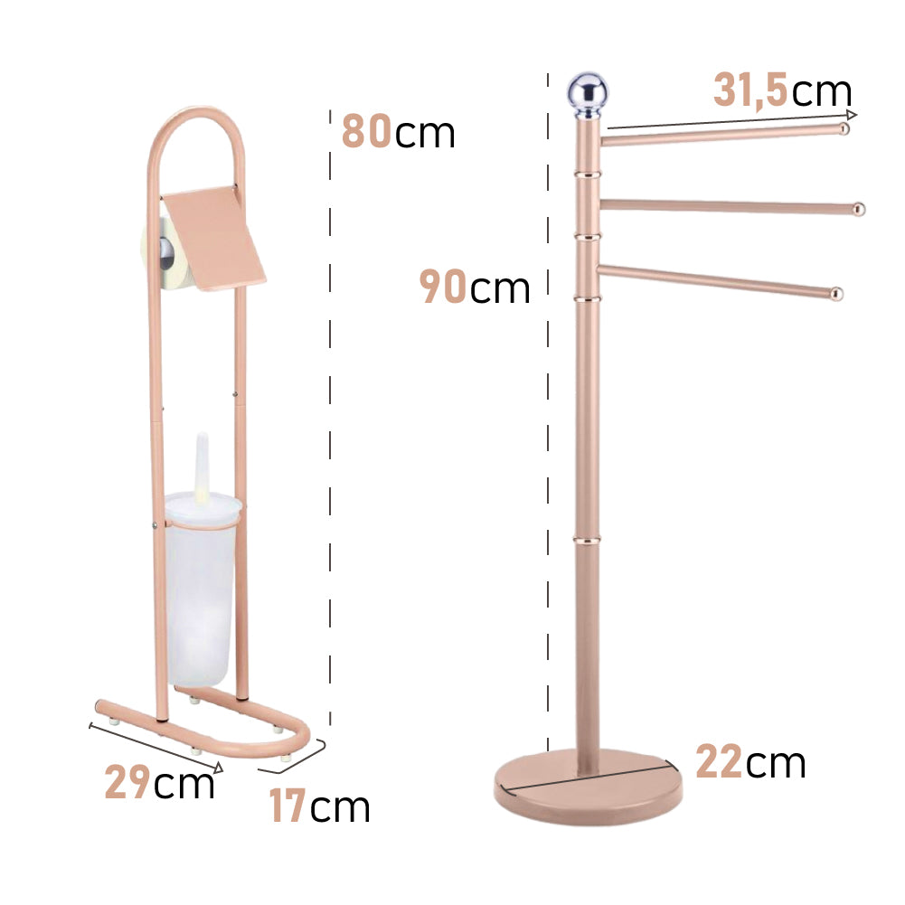 Piantane da Bagno kit 2pz Portarotolo Porta scopino Porta Asciugamani a 3 Bracci Rosa