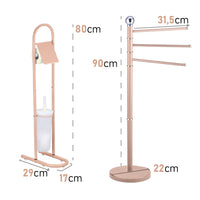 Piantane da Bagno kit 2pz Portarotolo Porta scopino Porta Asciugamani a 3 Bracci Rosa