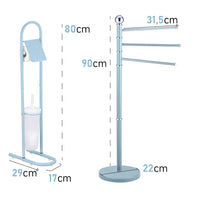 Piantane da Bagno kit 2pz Portarotolo Porta scopino Porta Asciugamani 3 Bracci Blu mare