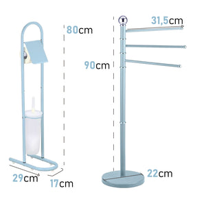 Piantane da Bagno kit 2pz Portarotolo Porta scopino Porta Asciugamani 3 Bracci Blu mare