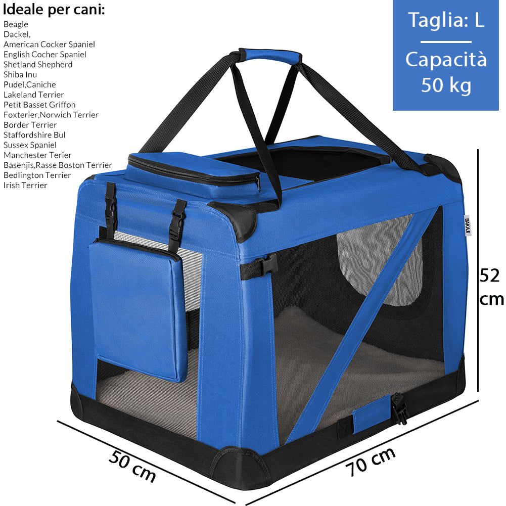 Trasportino per Animali Domestici Taglia L Gabbia Pieghevole Cani e Gatti Blu
