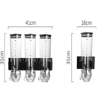 Porta Cereali da Muro 3Posti Dispenser Triplo Distributore Manuale Nero Casa Hotel