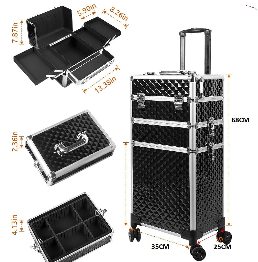 Trolley Professionale 3in1 Makeup Estetista Beauty Case con Ruote Staccabili 4 scomparti