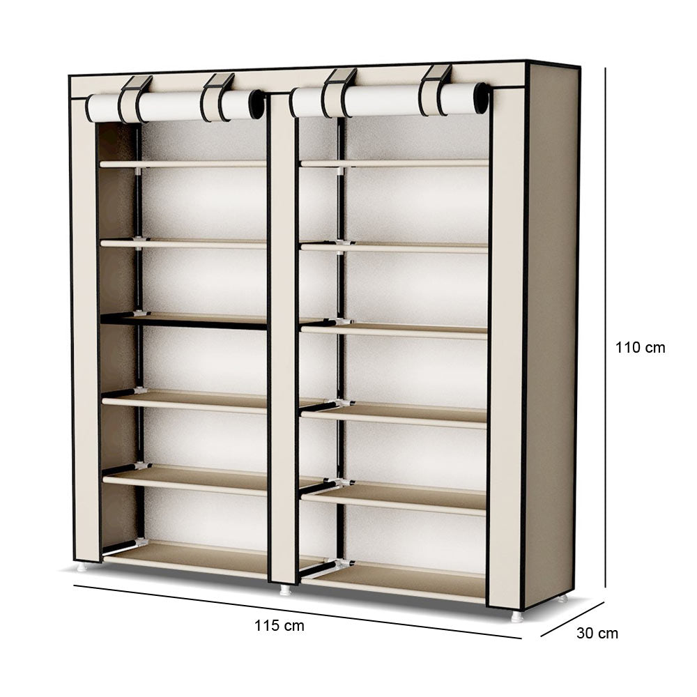 Mobile Scarpiera Salvaspazio 6Piani 36Paia Scaffale Metallo e Tessuto TNT Beige