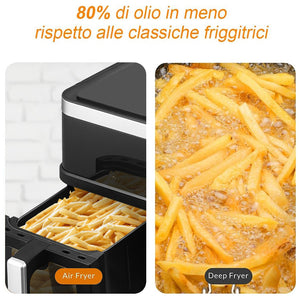 Friggitrice ad Aria con Doppio Cestello XXL 12 L Airfryer Senza Olio Display LED