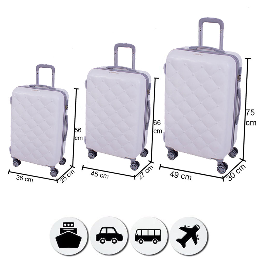 Set 3 Valigie Rigide con Ruote Easy Roll Trolley Bagaglio a Mano Viaggio Bianco Grigio