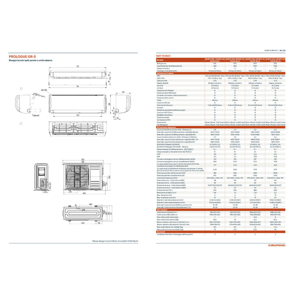 Condizionatore 12000 Wifi A++ Inverter Grundig Prologue GR-5 GEWPE 120 121