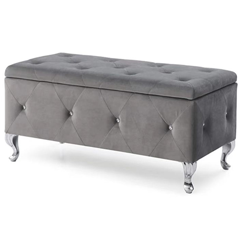 Cassapanca Pouf Contenitore Panca Sgabello in Velluto Grigio con Piedini Metallo