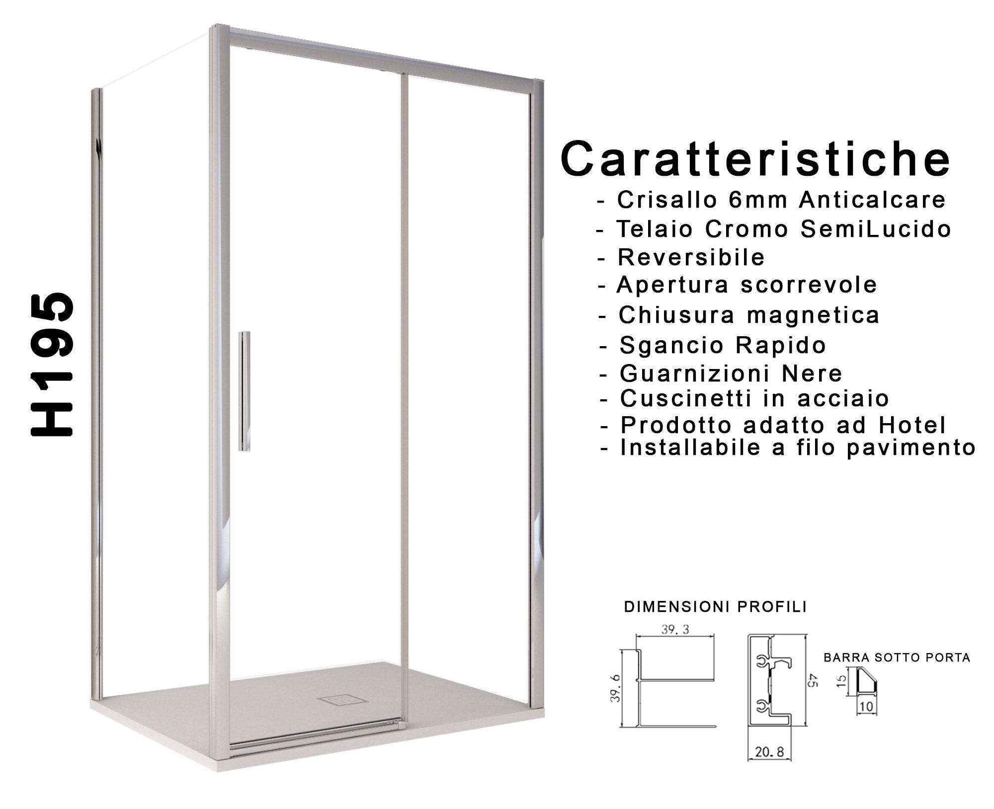 Box Doccia Angolare 80x100 cm 1 Anta Scorrevoe in Cristallo Trasparente 6mm H195 Bonussi Eliane