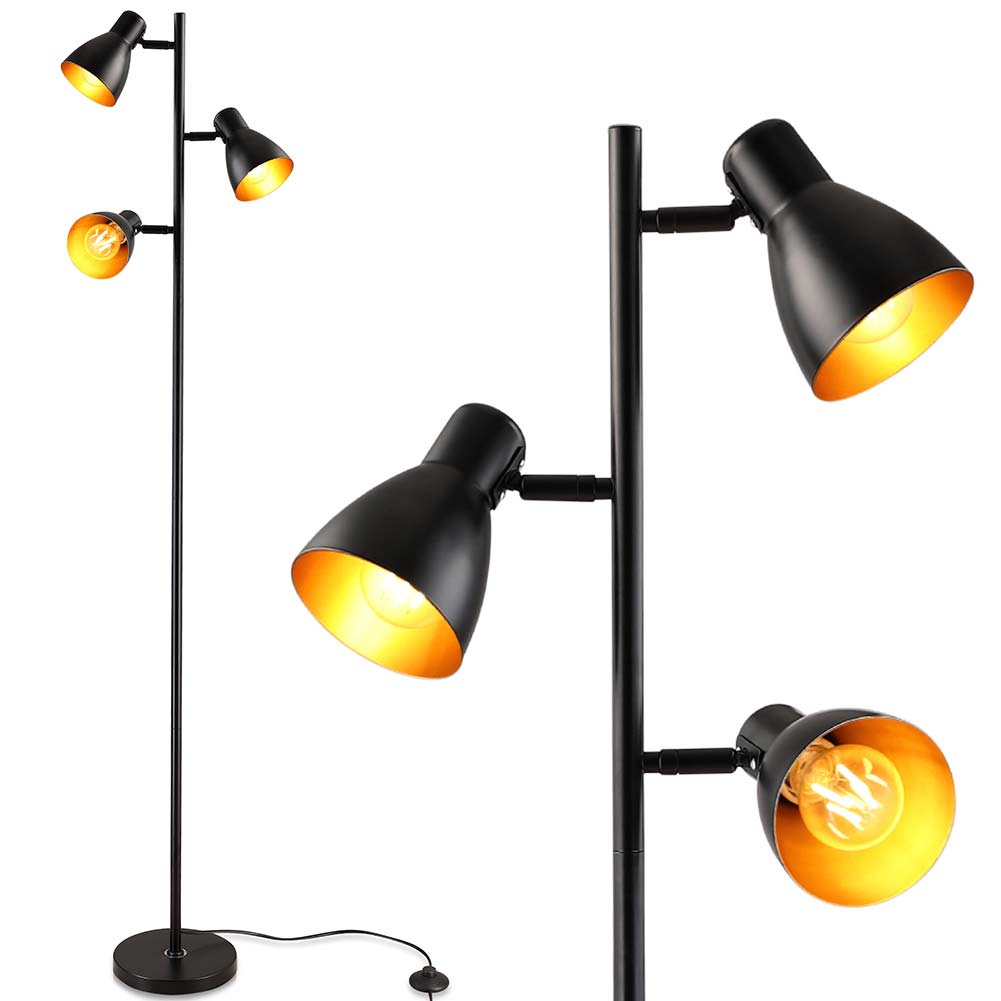 Piantana Alta 3Luci Lampada Salotto Moderna in Metallo Nero Oro 165cm Casa Ufficio