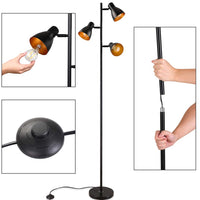 Piantana Alta 3Luci Lampada Salotto Moderna in Metallo Nero Oro 165cm Casa Ufficio