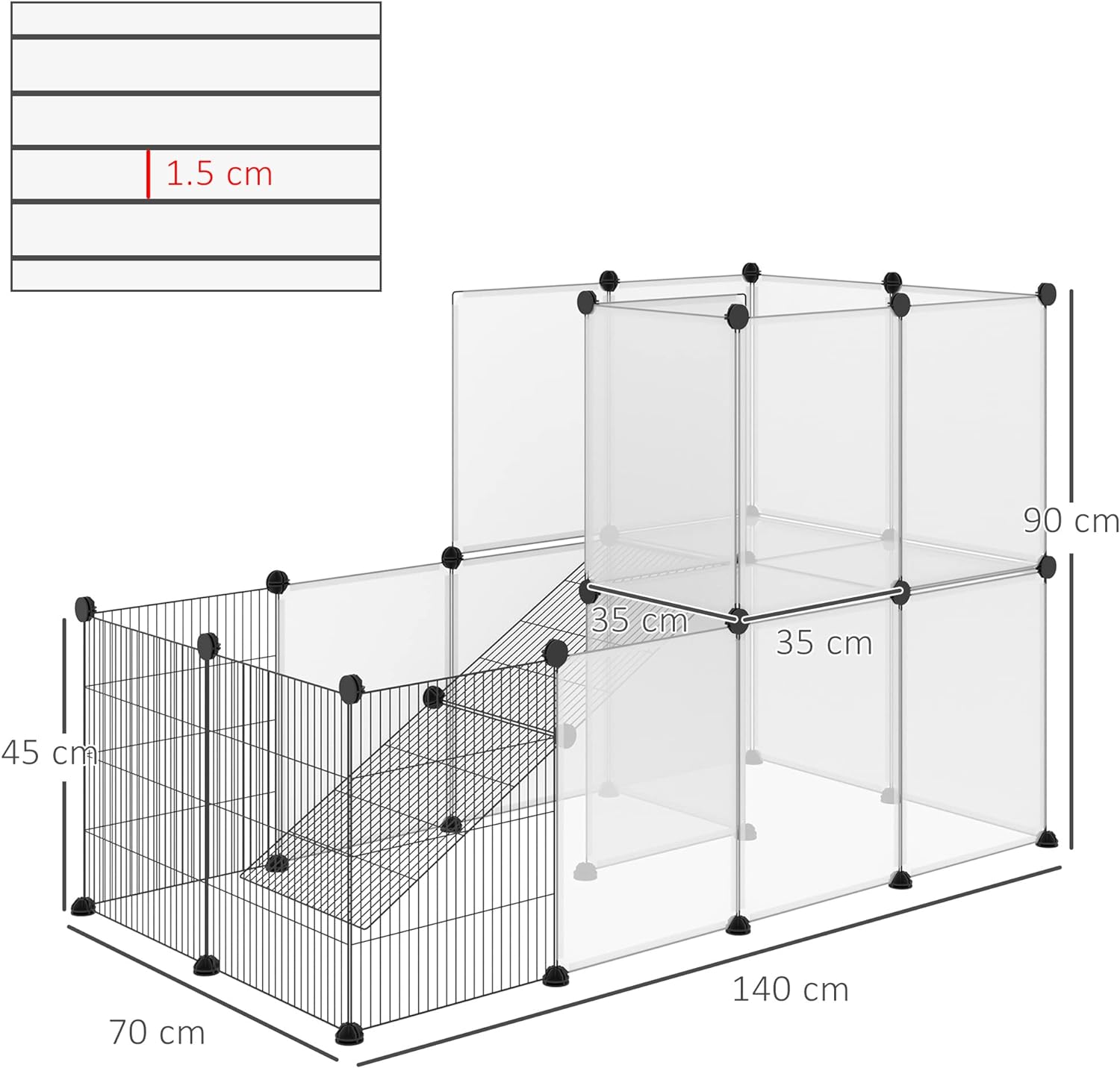 Recinto Modulare per Roditori  27 Pannelli Metallo e Resina 140 x 70 H90cm