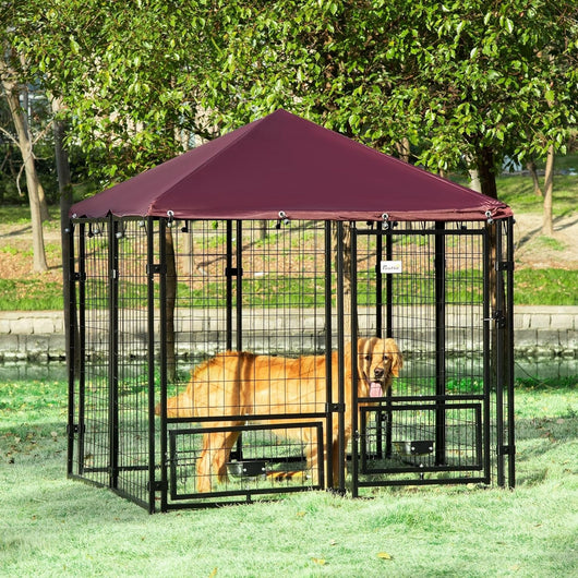 Recinto per Cani Telaio in Acciaio 141x141 H153cm Tetto in Stoffa