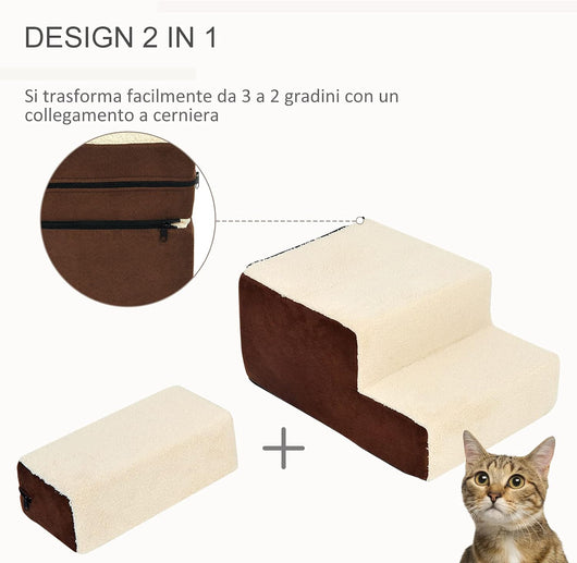 Scala per Cani con Tappetino Antiscivolo 54x40 H39cm 3 Gradini Rimovibili