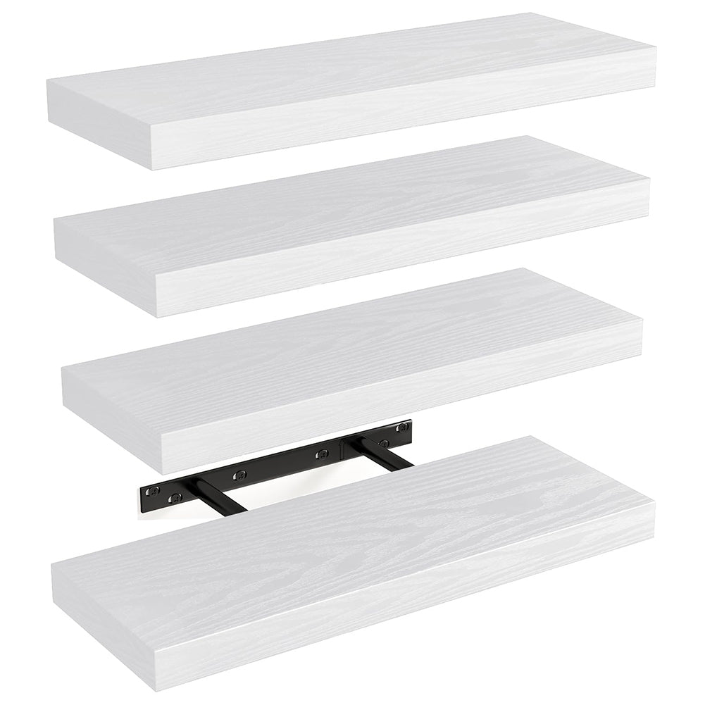 Set 4 Mensole da Parete Bianco in Legno Scaffali a Muro Scaffalatura Multiuso