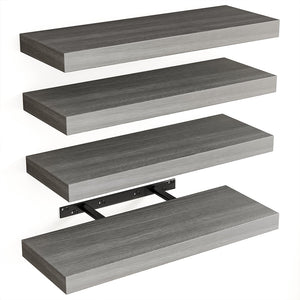 Set 4 Mensole da Parete Grigio in Legno Scaffali a Muro Scaffalatura Multiuso