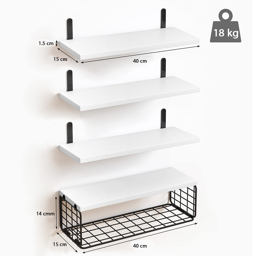 Set 4+1 Mensole da Parete Bianco in Legno Scaffali a Muro Scaffalatura Multiuso