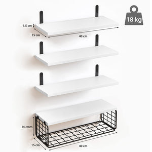 Set 4+1 Mensole da Parete Bianco in Legno Scaffali a Muro Scaffalatura Multiuso