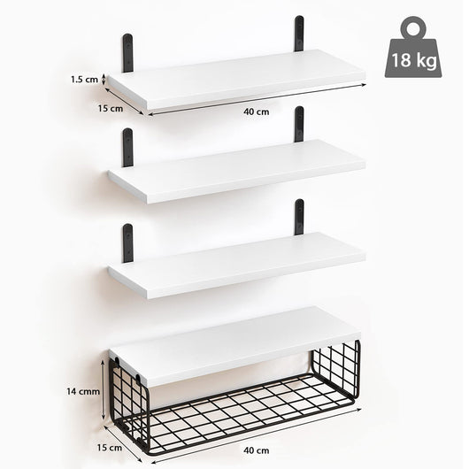 Set 4+1 Mensole da Parete Bianco in Legno Scaffali a Muro Scaffalatura Multiuso