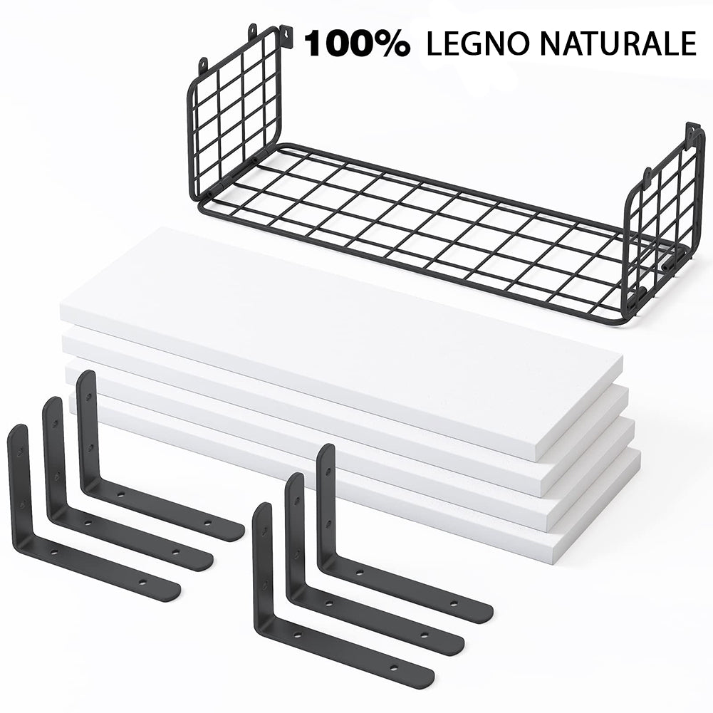 Set 4+1 Mensole da Parete Bianco in Legno Scaffali a Muro Scaffalatura Multiuso