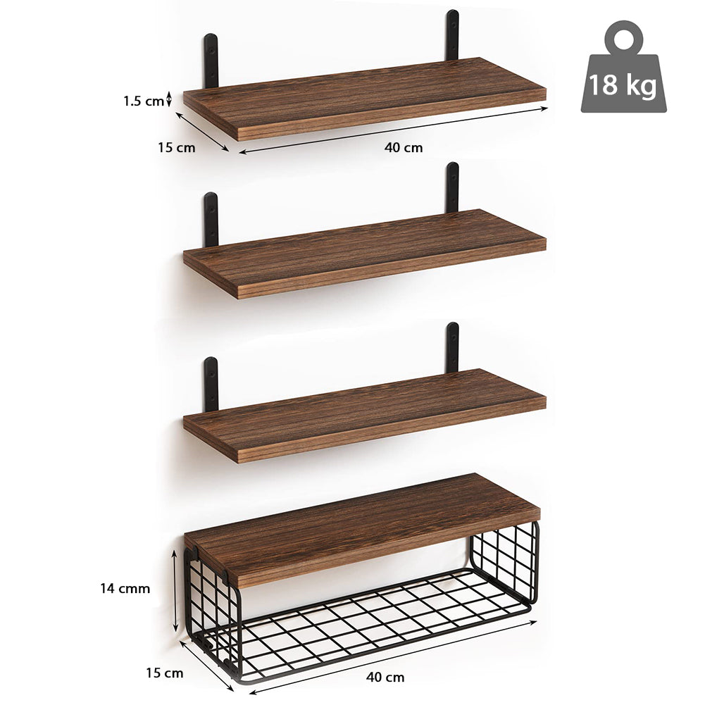 Set 4+1 Mensole da Parete in Legno Rustico Scaffali a Muro Scaffalatura Multiuso