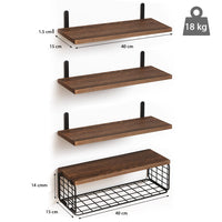 Set 4+1 Mensole da Parete in Legno Rustico Scaffali a Muro Scaffalatura Multiuso