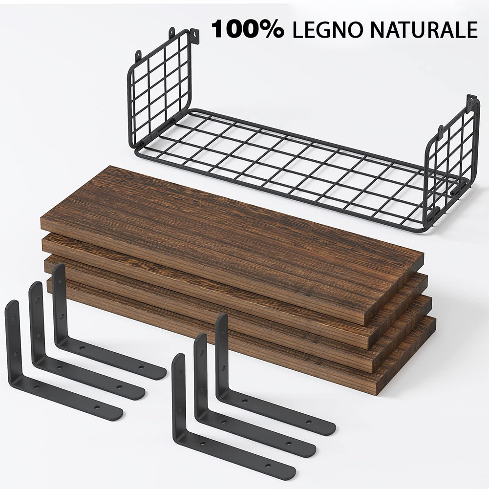 Set 4+1 Mensole da Parete in Legno Rustico Scaffali a Muro Scaffalatura Multiuso