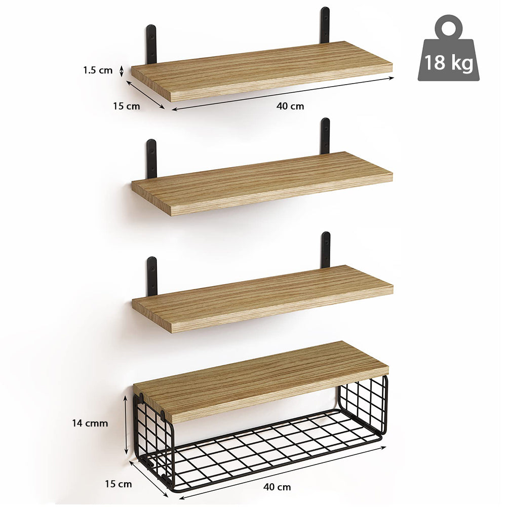 Set 4+1 Mensole da Parete Quercia in Legno Scaffali a Muro Scaffalatura Multiuso