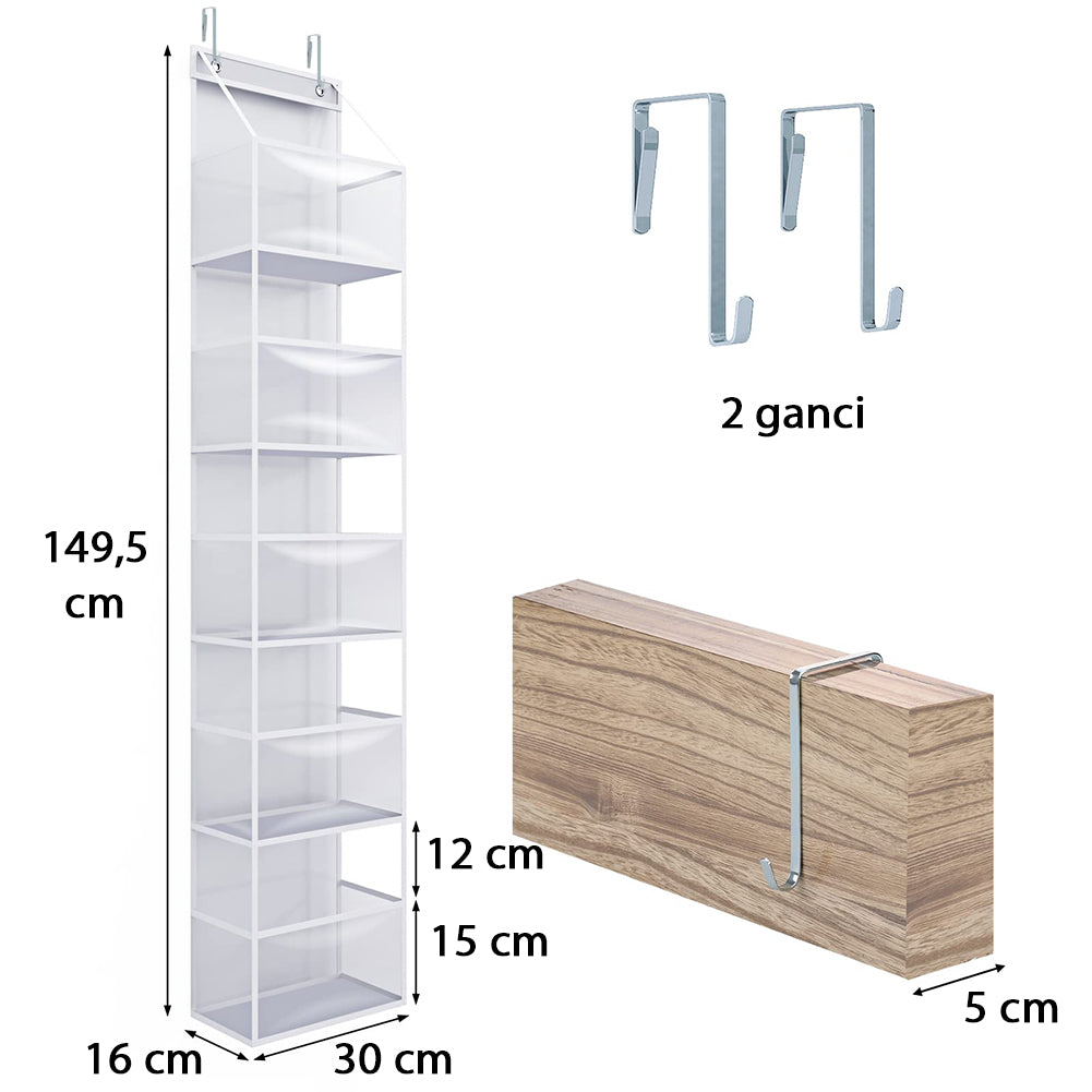 Organizer da appendere alla Porta Multiripiano 5 Scaffali Salvaspazio Bianco