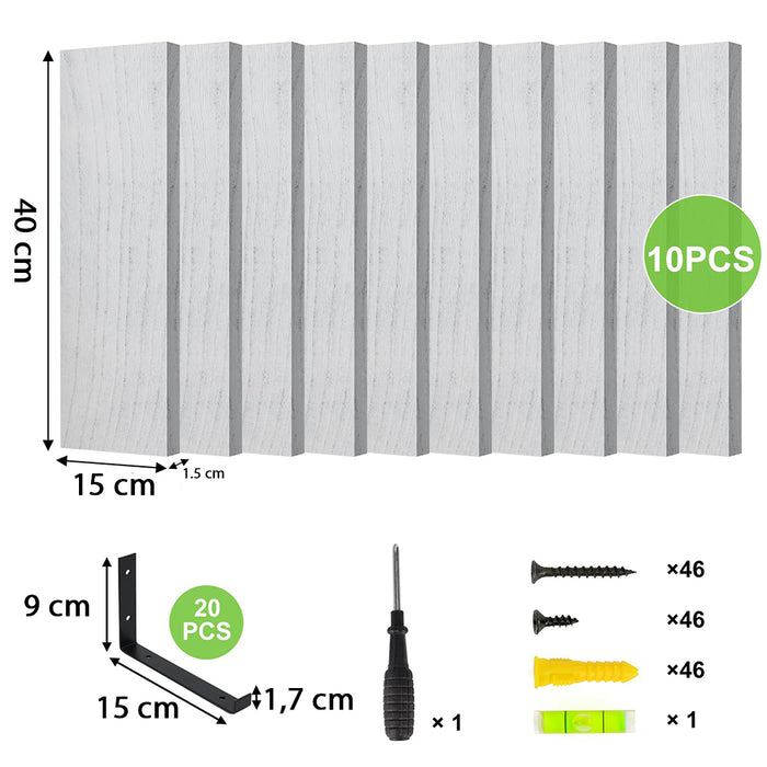 Set 10 Mensole in Legno Grigio da Parete Scaffalatura Muro Salvaspazio 40.5x15cm