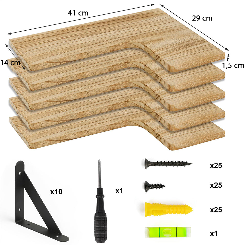 Set 4 Mensole in Legno Quercia da Parete Scaffalatura Muro Salvaspazio 41x14x29cm