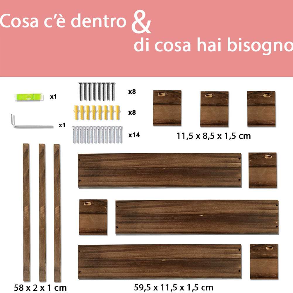 Set 3 Mensole in Legno da Parete Scaffalatura Muro Salvaspazio Scaffale Rovere