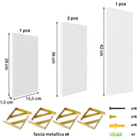 Set 4 Mensole da Parete in Legno Bianco e Staffe Oro Scaffalatura Scaffale Muro