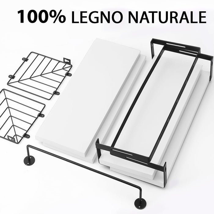 Set 3 + 1 Mensole da Parete in Legno Bianco Scaffalatura Scaffale Muro Versatile