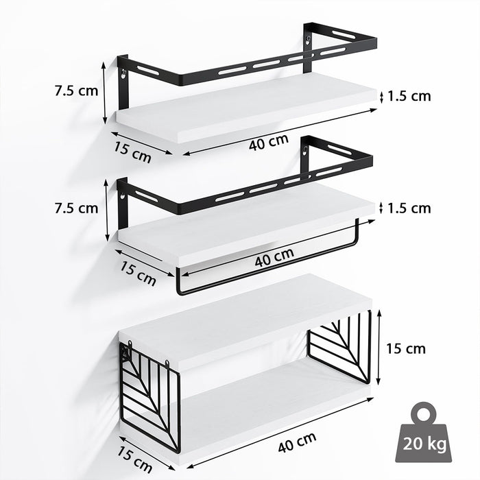 Set 3 + 1 Mensole da Parete in Legno Bianco Scaffalatura Scaffale Muro Versatile