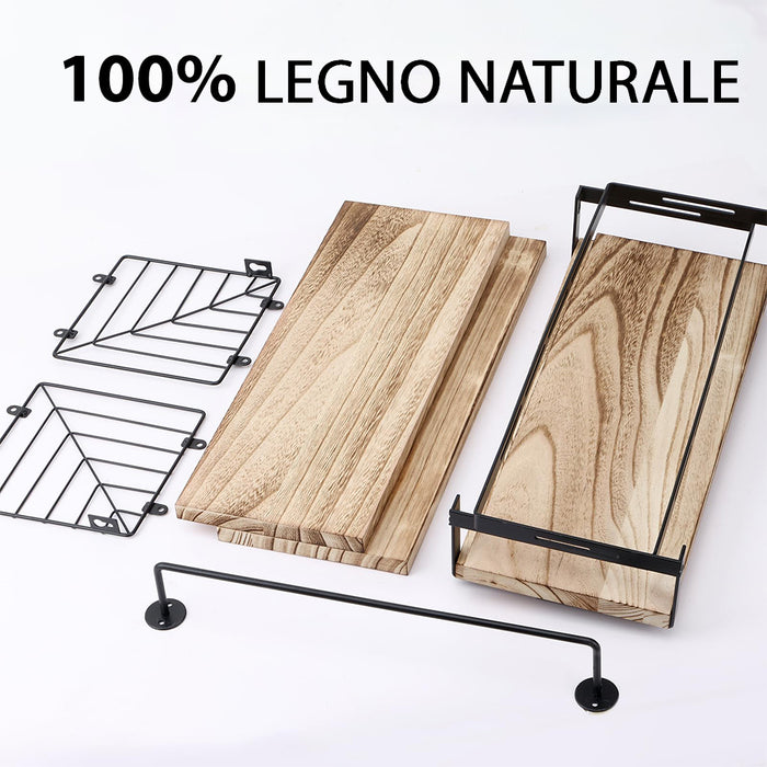 Set 3 + 1 Mensole da Parete in Legno Noce Scaffalatura Scaffale Muro Versatile