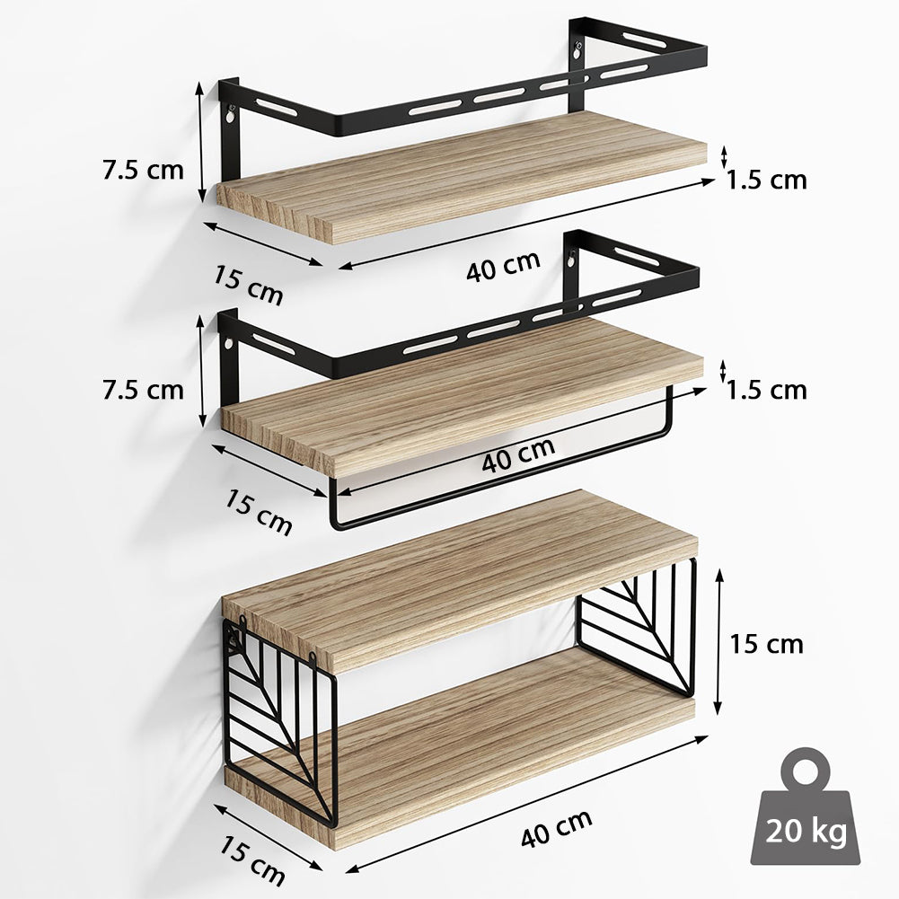 Set 3 + 1 Mensole da Parete in Legno Noce Scaffalatura Scaffale Muro Versatile