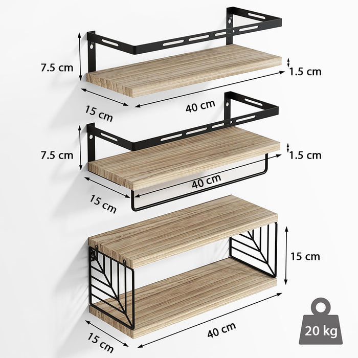 Set 3 + 1 Mensole da Parete in Legno Noce Scaffalatura Scaffale Muro Versatile