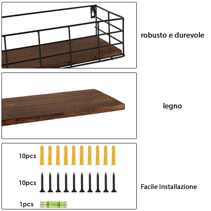 Set 4 Mensole da Parete Design Industrial Legno Noce Scaffalatura Scaffale Muro