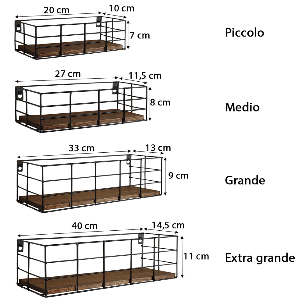 Set 4 Mensole da Parete Design Industrial Legno Noce Scaffalatura Scaffale Muro