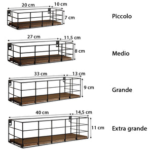 Set 4 Mensole da Parete Design Industrial Legno Noce Scaffalatura Scaffale Muro