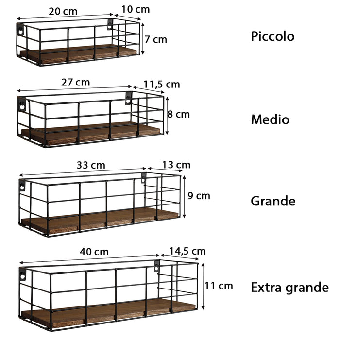 Set 4 Mensole da Parete Design Industrial Legno Noce Scaffalatura Scaffale Muro