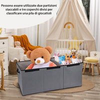 Contenitore Box 3 Scomparti Grigio Scatola Cesta Giocattoli Organizer Multiuso