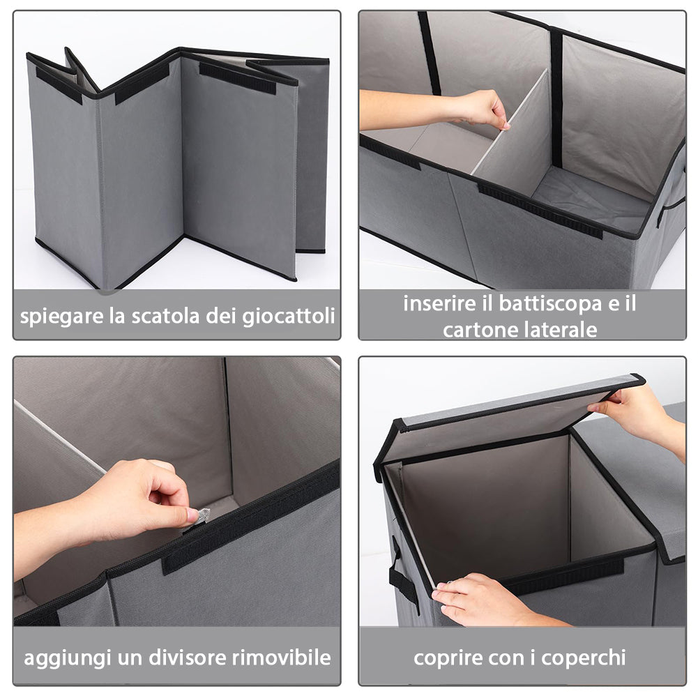 Contenitore Box 3 Scomparti Grigio Scatola Cesta Giocattoli Organizer Multiuso