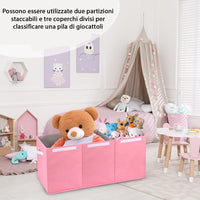 Contenitore Box 3 Scomparti Rosa Scatola Cesta Giocattoli Organizer Multiuso