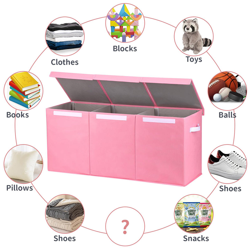 Contenitore Box 3 Scomparti Rosa Scatola Cesta Giocattoli Organizer Multiuso