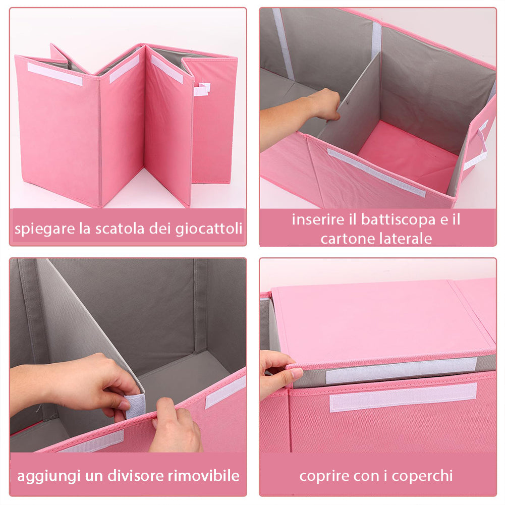 Contenitore Box 3 Scomparti Rosa Scatola Cesta Giocattoli Organizer Multiuso