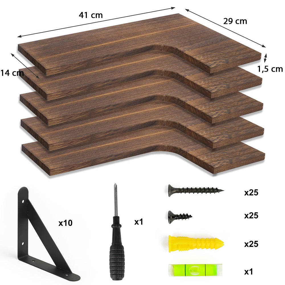 Set 4 Mensole in Legno Rovere da Parete Scaffalatura Muro Salvaspazio 41x14x29cm