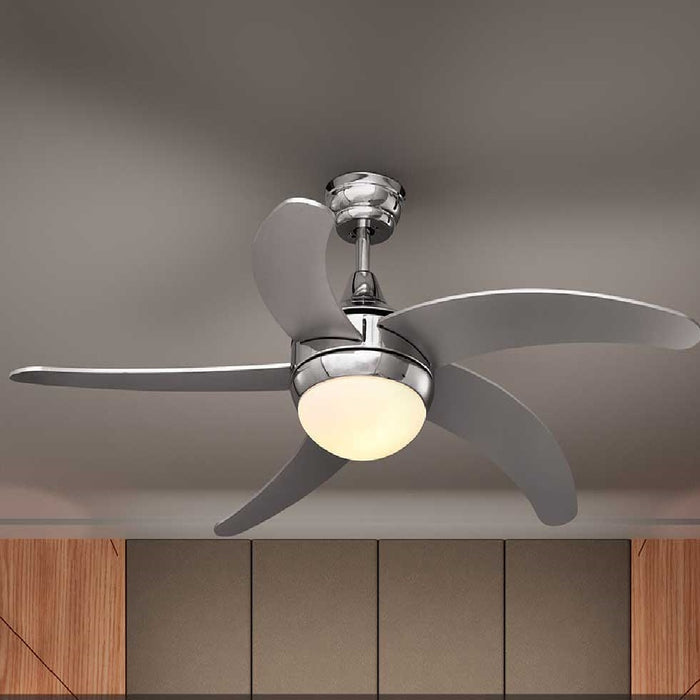 Ventilatore con Telecomando da Soffitto 5 Pale Legno con Lampada 132 cm Cromo